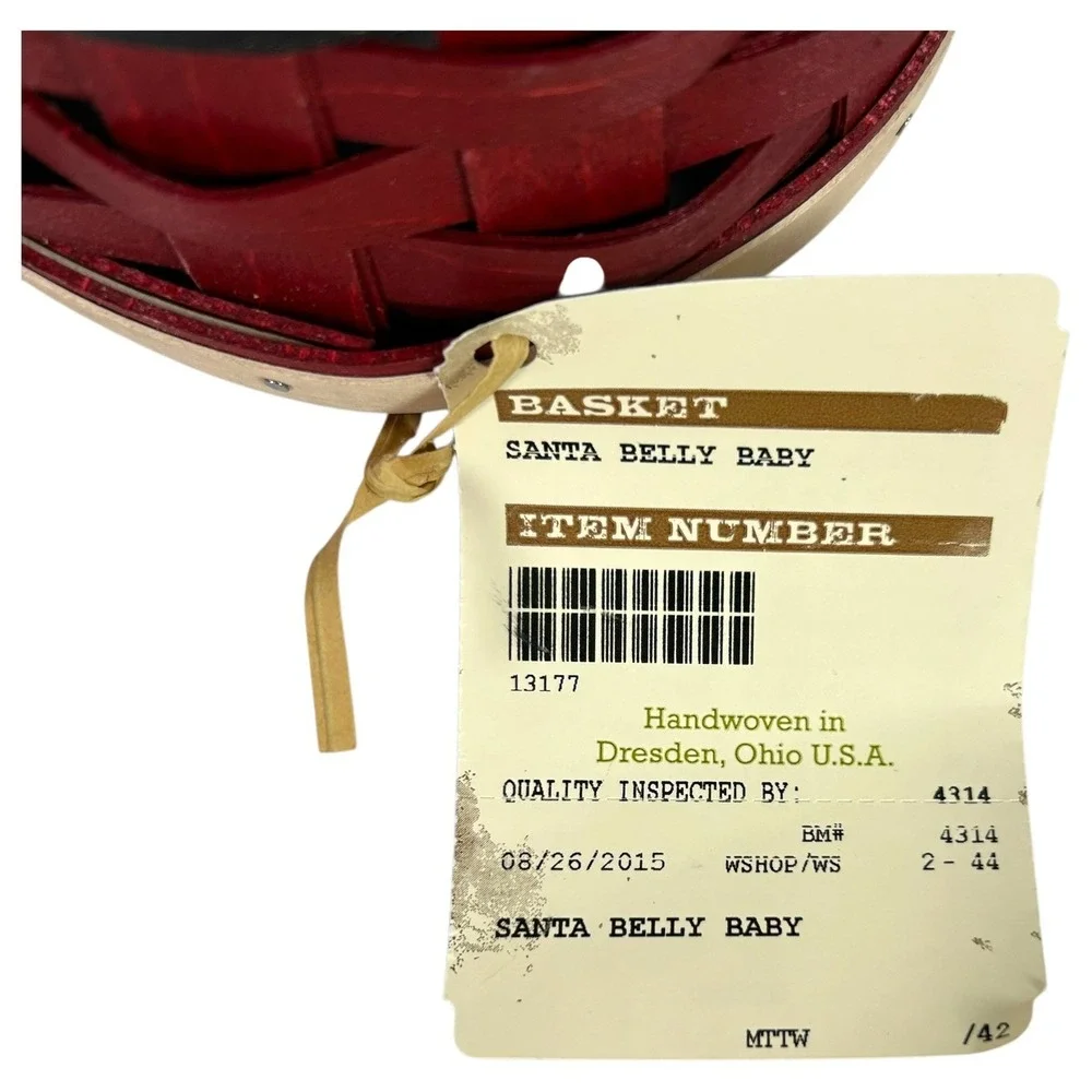 Longaberger SANTA BELLY BABY Basket 2015 with Tag Red Black White